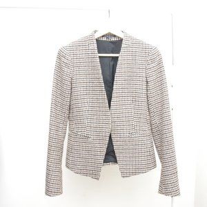 Theory Wool Houndstooth Open Blazer Jacket Tan